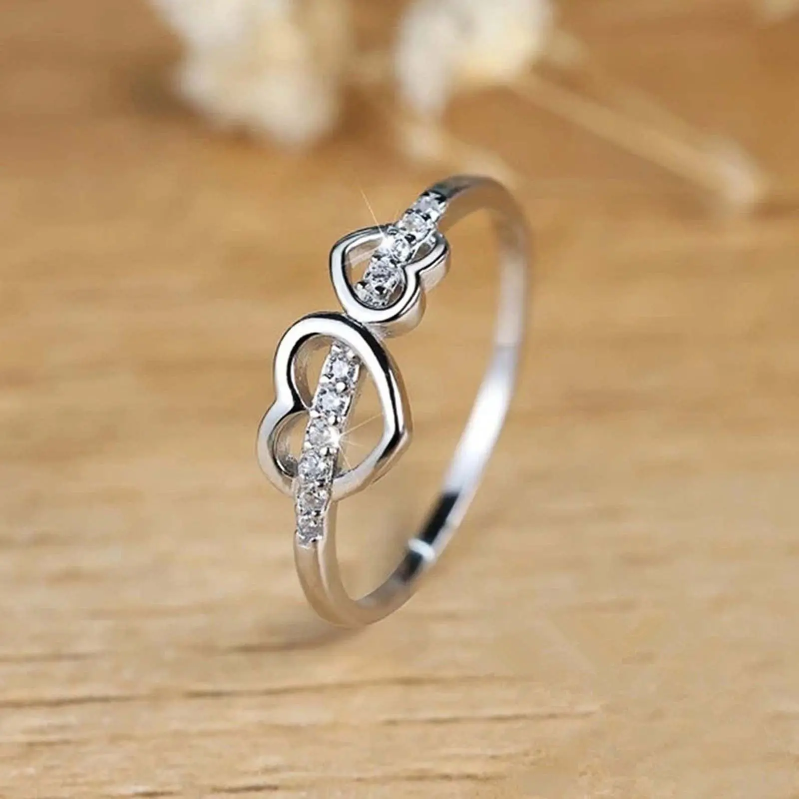 Springtok Y2K zircon double love heart ring ladies couple daily wear holiday gift jewelry