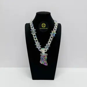 FaithFilledFinds Opal Jesus Pendant  Necklace Unisex, Trendy Iridescent Chunky Chain Jewelry for Daily Wear, Streetwear, Birthday Gifts, Religious Necklace, Christian Accessories