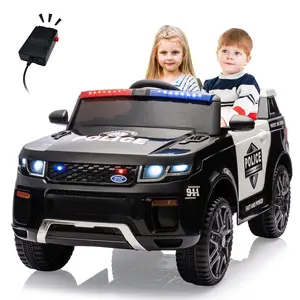 GARVEE 12V Electric Ride On Police Car SUV for Toddlers with 2.4G Remote Control, LED Flashing Lights, Megaphone, Spring Suspension, Handle, and Music - Available in White and Black