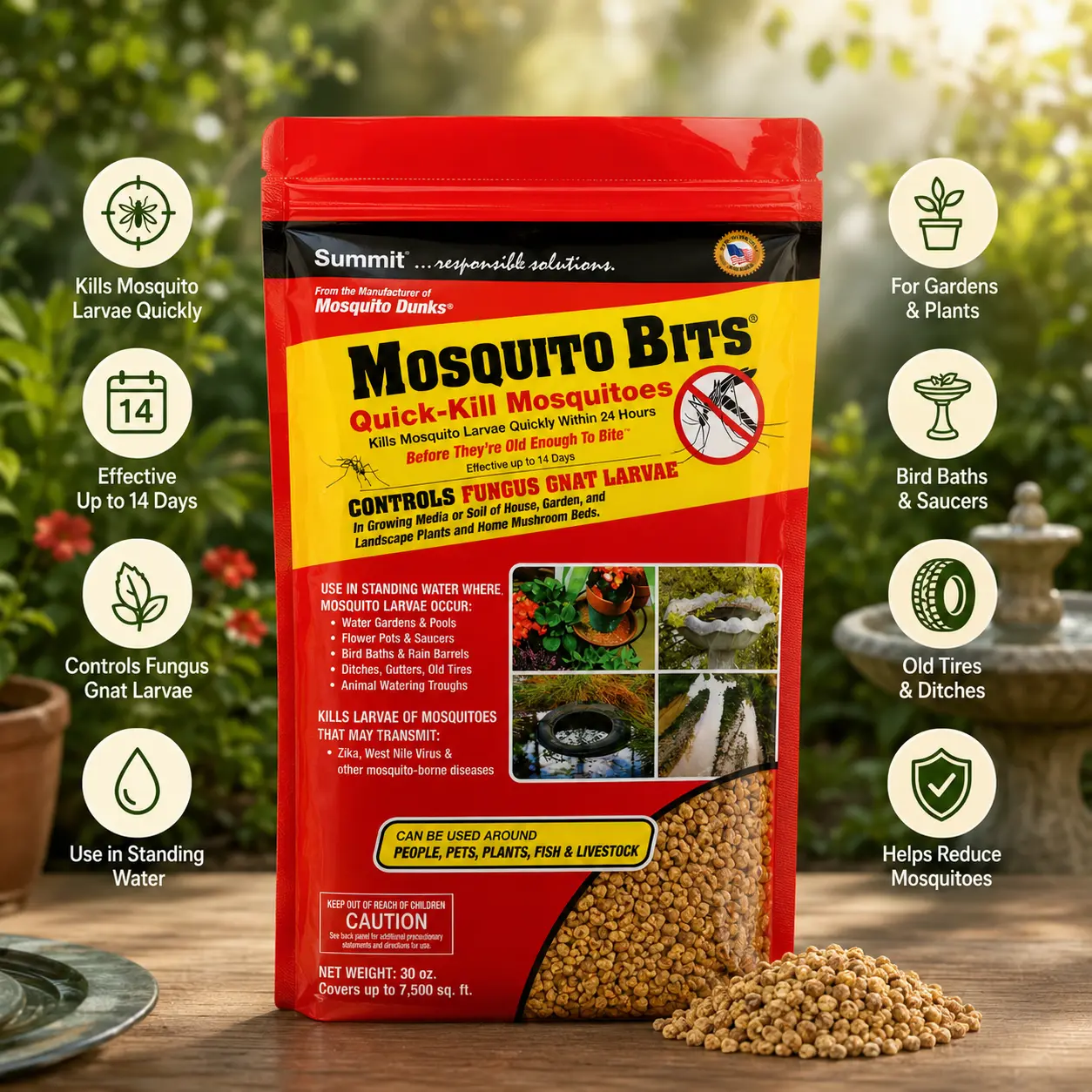 SUMMIT CHEMICAL CO 117-6 30oz Mosquito Bits - Outdoor Pest Control, Insect Killer for Plants, Plant