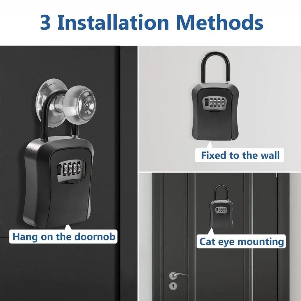 New Combination Security Lock Box for Safe Storage, Outdoor Use with Removable Shackle, Rubber Stoppers, Wall Mounts, Waterproof & Portable Design, Anti Theft Safes, Abs