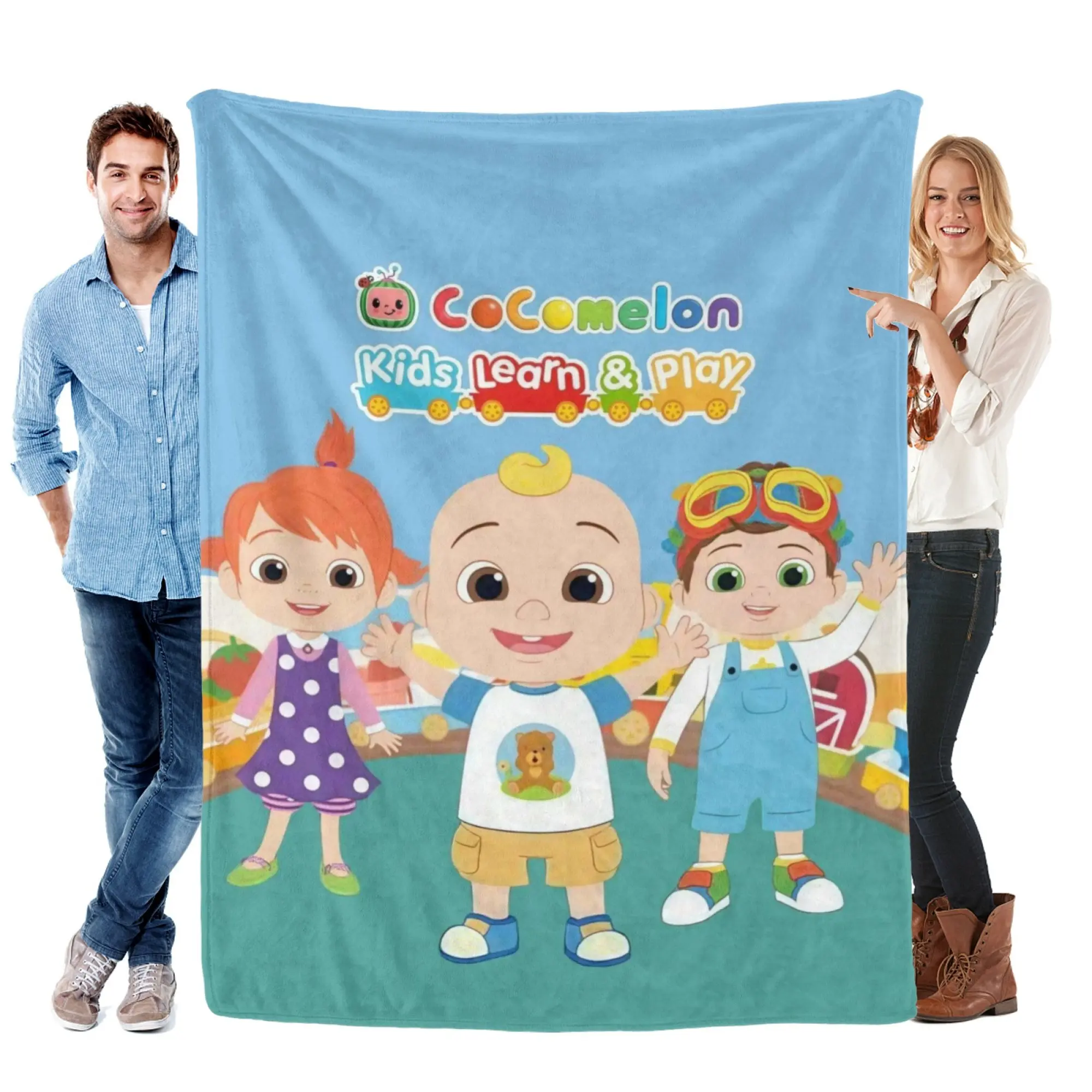 Kids-Friendly CoComelon JJ Character Flannel Throw Blanket, Durable Soft Warm Flannel Fabric Blanket Suitable For Children Sleepovers, Car Rides, Movie Nights, Popular Animated Show Fan Home Merch Gift Idea