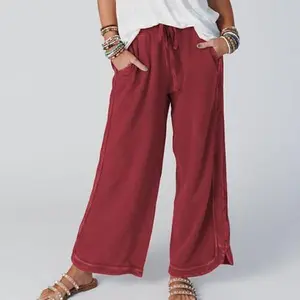 MaLinfandor Women's Casual Wide Leg Sweatpants High Waist Baggy Acid Wash Pants Drawstring Athletic Palazzo Pants with Pockets