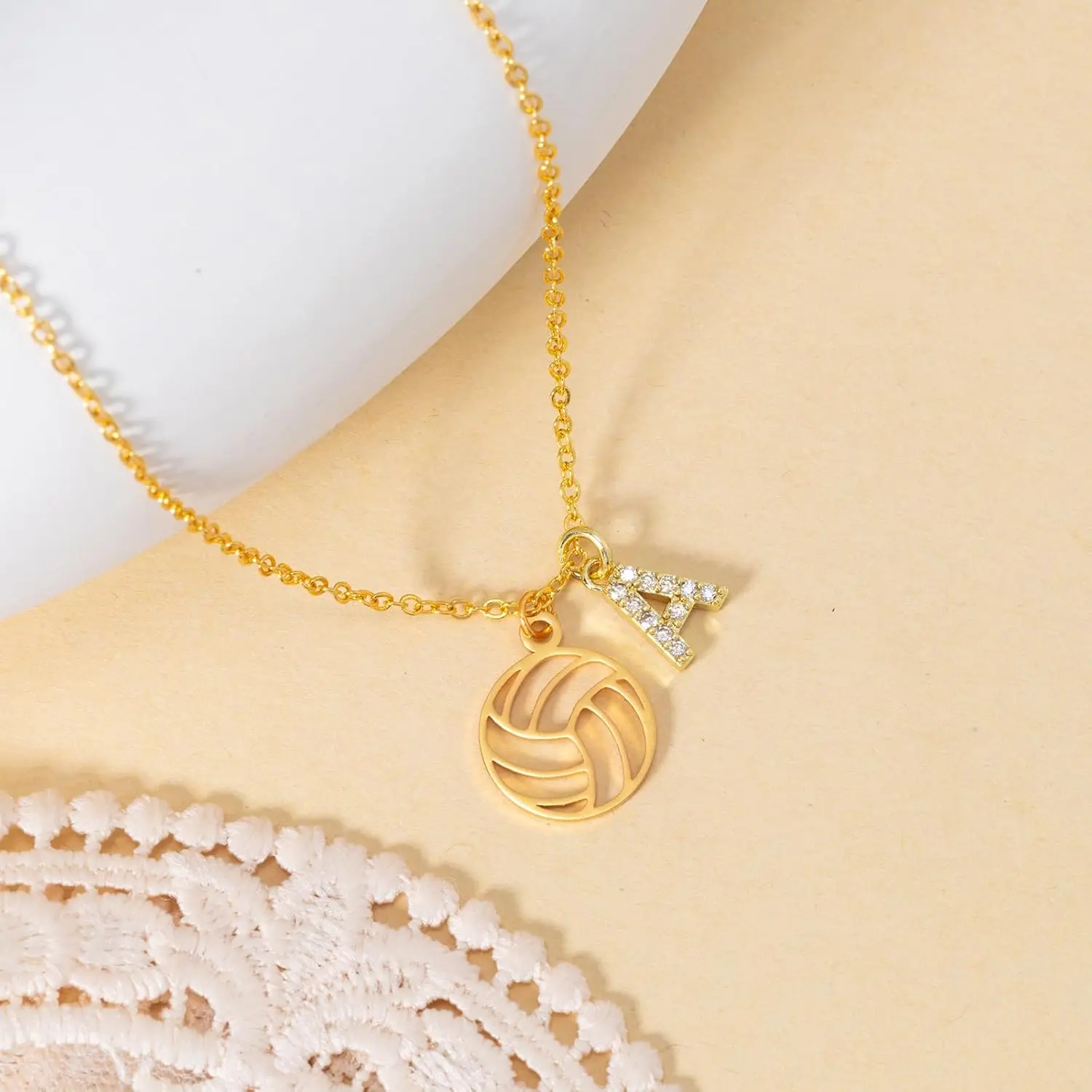 Girls' Initial Letter Volleyball Necklace - Hypoallergenic Stainless Steel Costume Jewelry with Meaning Card, Thoughtful Gift for Volleyball Players, Coaches, Graduation