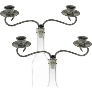 Wine Bottle Candle Holder Candelabra – 2 Candle Topper Set – Rustic Wine Bottle Decor for Table Centerpieces