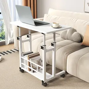Adjustable Height Rolling Computer Desk, 31.5" Portable Perch Stand Table with Storage Basket, Mobile Workstation for Home Office, Bedroom, Treadmill or Walking Pad, White