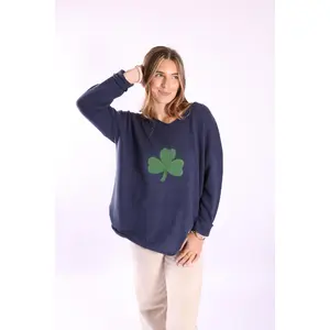 Cable Knit Shamrock Navy Sweater