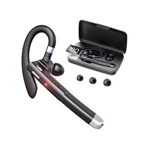 YYK-520 Bluetooth Headset V5.3,100 Hrs Talk Time Single-Ear Earphone, CVC8.0 Noise Cancelling Wireless Earbud, Business Earbud with 500 mAh Charging Case, Hands-Free Earpiece for Trucker/Home/Office Work Audio Electronic headphones  ear bluetooth Black