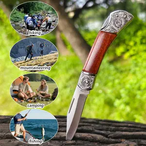 Folding Fruit Knife – Vintage Pocket Knife with Etched Blade and Rosewood Handle, Outdoor, Camping, Collecting & Gifting