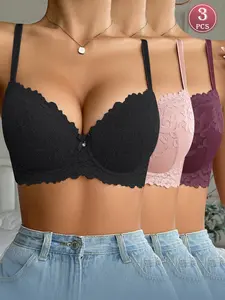 Women's Sexy Lace Ditsy Floral Underwire Push-Up Adjustable Lingerie Bra with Anti-Sagging Support Stylish and elegant, designed for everyday wear and suitable for all seasons.
