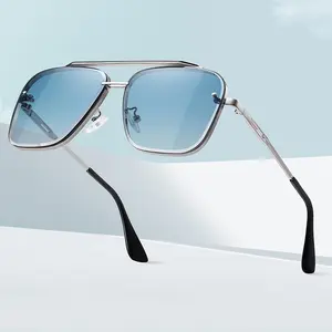 Square aviator sunglasses, unisex stylish metal retro gradient lenses, UV400 protection., Driving, Anti-Ultraviolet Men's Sunglasses