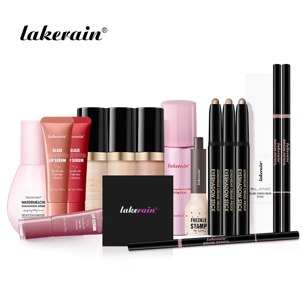 Lakerain 17 in 1 Makeup Set, Cosmetic Makeup Set, Including Primer, Foundation, Lip Gloss, Eyebrow Pencil, Highlighter, Concealer, Bronzer, Eyeshadow, Setting Powder & Spray, Waterproof Long-Lasting, for Beginners & Beauty Lover