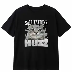 Greetings Huzz Cat Themed TShirt For Casual Wear Style and Comfort Men's and women's T-shirts