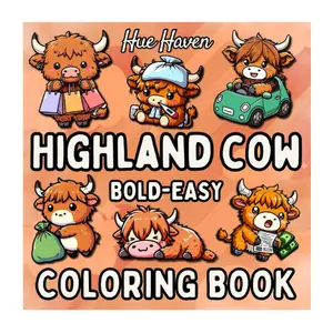 Highland cow: Easy and Bold Coloring Book for Kids and Adults, Simple Stress Relief Cute Highland Cows Designs