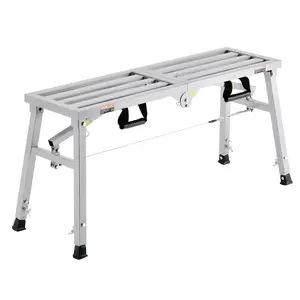 fathersdaygift VEVOR Work Platform, 3 Gear Adjustable Height, Folding Alloy Steel Step Ladder, Portable Scaffolding Platform, 400 lb Load Capacity, Non-Slip Rubber Feet, Drywall Painting Stool, for Cleaning Washing