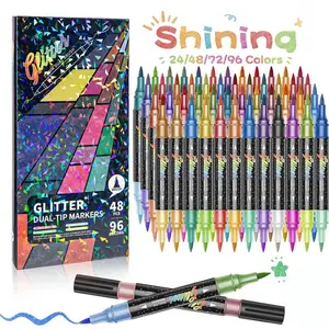 24/48/72/96 Colors Glitter Effect Brush Markers,Dual Tip Dual Color 1-5mm Soft Brush Shimmer Marker for Doodle Writing, Glitter Art Crafts Adults DIY Crafts Greeting Birthday Cards Making, Crafting Supplies, Art Craft Supplies