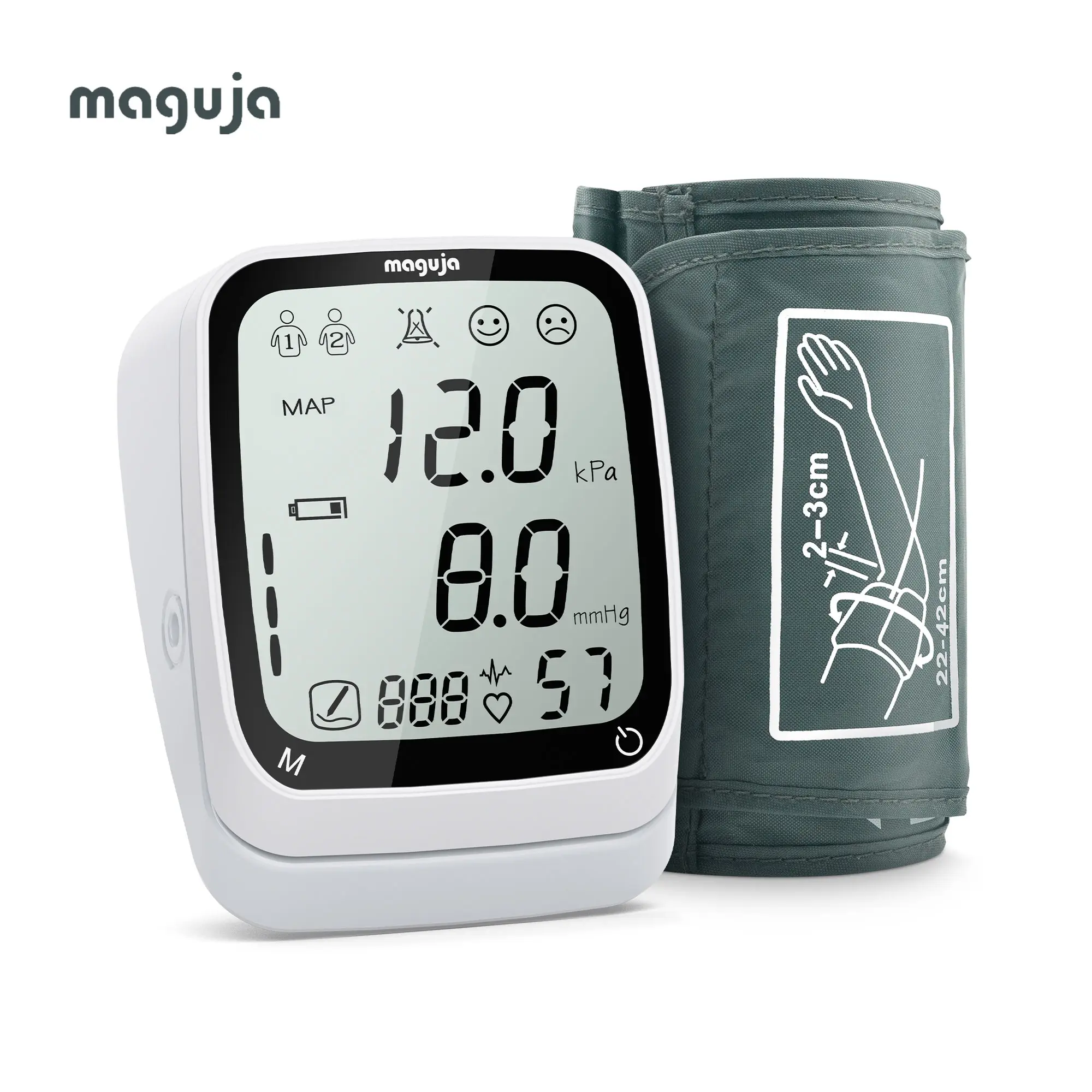 Maguja Professional Accurate Portable Upper Arm Blood Pressure Monitor - Unisex Home Healthcare Device for Couples, 3.7” LED Display, 22-42cm Upper Arm Cuff, 2x60 Dual User Memory, Automatic Arms Health Tracker