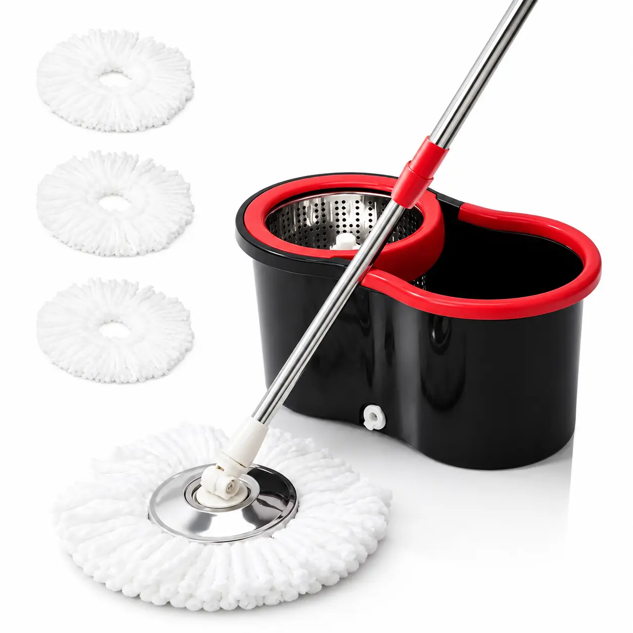 Spin Mop & Bucket Set with Wringer, Includes 360° Spin Mop Bucket System with 3 Microfiber Mop Replacement Heads and 61-inch Adjustable Stainless Steel Handle, Ideal for Bathroom Use, Cleans Floors Effectively, Home Cleaning