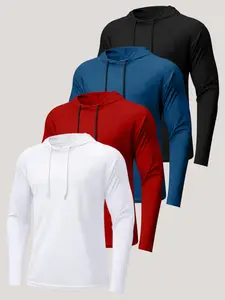 Men's Long Sleeve Hooded Workout Shirt, Quick Dry Athletic Hoodie, Fitness Hoodie, Raglan Sleeve Sun Protection Tops for Gym, Running, Training, Hiking, Casual, Athletic Fashion Activewear