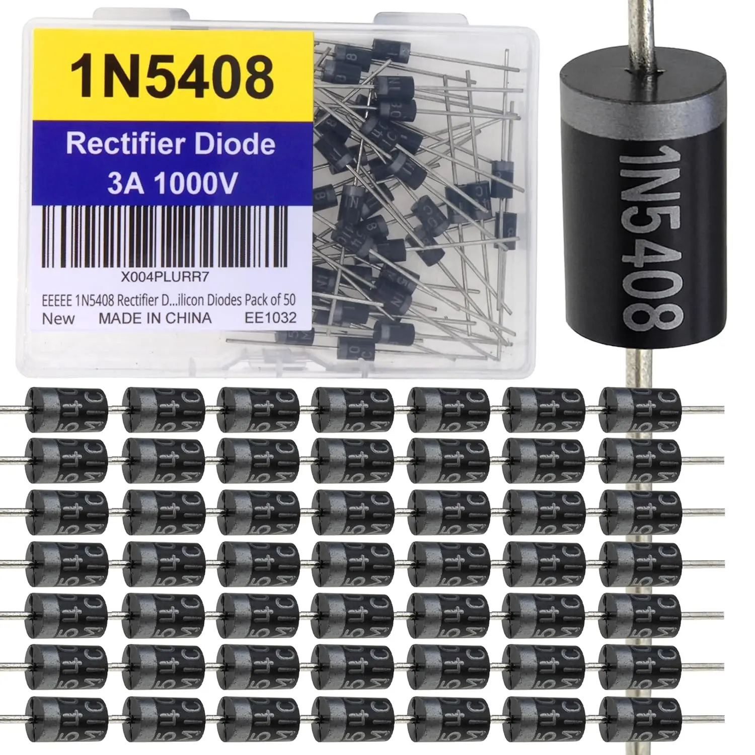 EEEEE 1N5408 Rectifier Diode (50pcs) 3A 1000V 3 AMP 1000 Volt IN5408 5408 Electronic Silicon Diodes