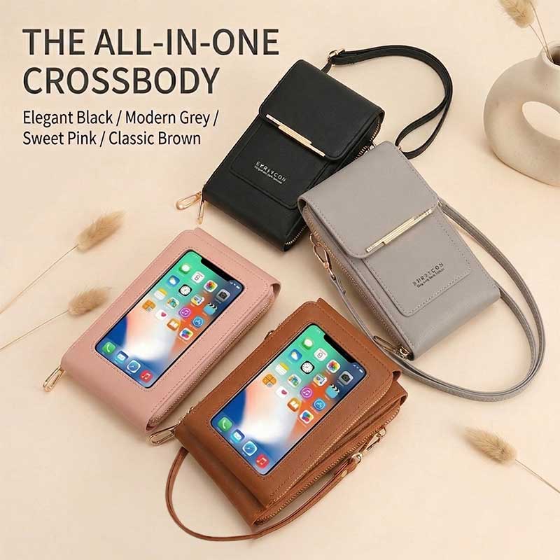 Touchscreen Sensitive Phone Bag with Multi-Color Options, No Need to Take Phone Out, Clear Window Crossbody Purse, 3 Card Slots & Secure Dual Zipper Wallet