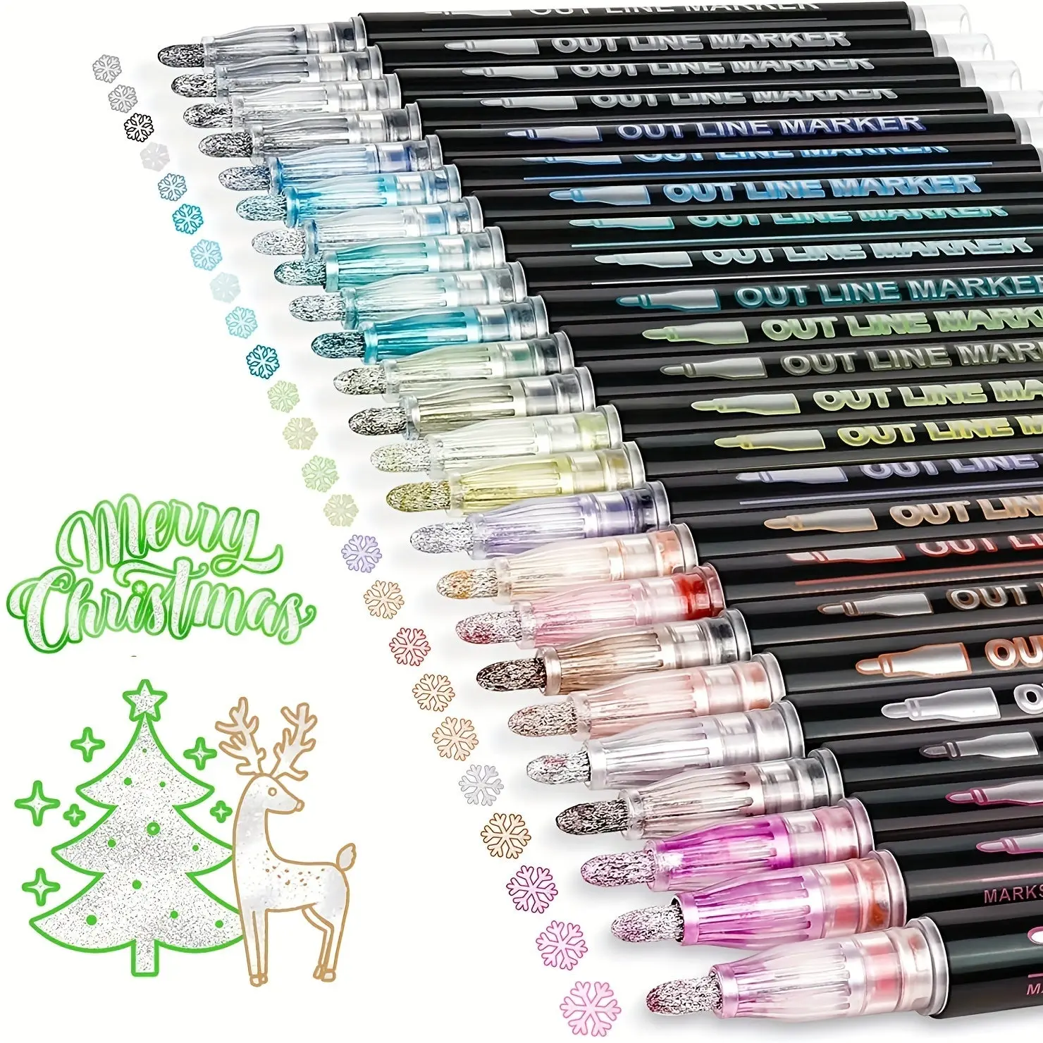 Dual-Tip Metallic Art Pens with Self-Outline, Brush & Fine Tips, Office Writing & Correction Tools for Scrapbooking, Card Making, Dual Tip Pens