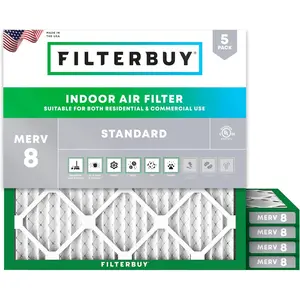 Filterbuy 20x20x1 Air Filter (5-Pack), Pleated MERV 8 Dust Defense HVAC AC Furnace Air Filters (Actual Size: 19.50 x 19.50 x 0.75 Inches)