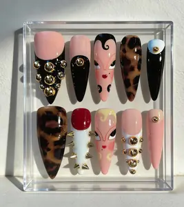 Retro Diva Press On Nails | 3D Gold Stud Nails | Tortoise Shell Glam Nail Art | Handmade Statement Stiletto Set