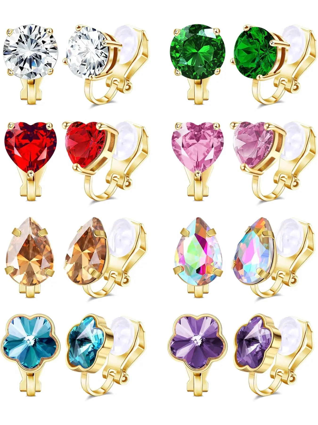 8 Pairs Clip Earrings for Women, High Quality Earrings, Fashion Earring, Hypoallergenic Non-Pierced Jewelry, Cz Heart & Butterfly Design, Stylish Fake Ear Clips