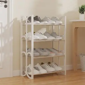 Easy Assembly Portable Shoe Rack, Stainless Steel 4 Layer Organizer Shoe Storage Organizers for Sneakers Heels Boots, Ideal for Closet Entryway Floor Storage