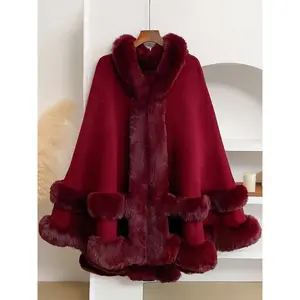 Luxury Faux Fur Hooded Cape Shawl, Warm and Comfortable, Ideal for Air-Conditioned Rooms, Perfect for Home and Parties, Fall & WinterGift