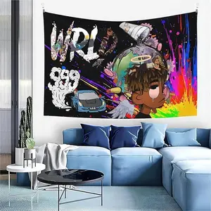 Juice World Rapper Tapestry Hip Hop Wall Decor Fun Anime Rap Art Print for College Dorm Living Room Decoration