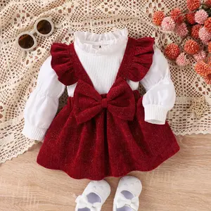 NewGirls' Dress Set Autumn and Winter Baby Girl Long Sleeve Top + Butterfly Suspender Skirt Headband, for Outdoor(Gift)11