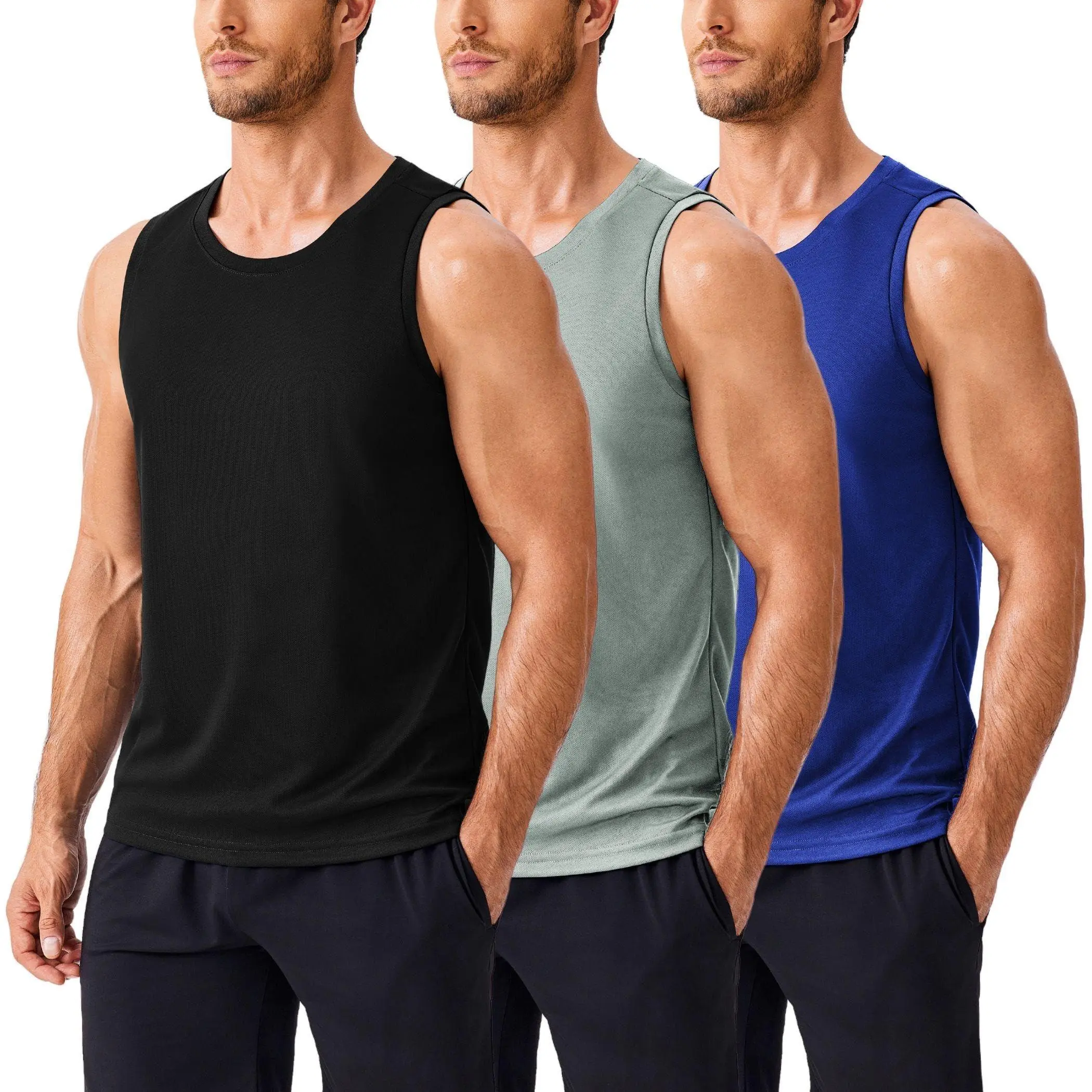 PINSPARK Men's 3 Pack Tank Tops Workout Sleeveless Muscle Shirts Quick Dry Gym Bodybuilding Fitness Shirts for Men summerwins,travel essentials,camping essentials tiktokshopbacktoschool