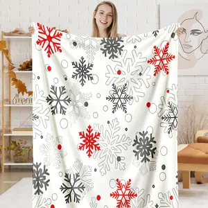 Festive Red Black Snowflake Faux Fur Blanket, 1 Count Ultra-Soft Plush Throw, Winter Christmas Decor Blanket for Home Sofa