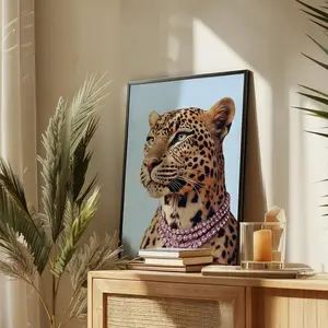 Trendy Chic Leopard Print Wall Art Cheetah Pink Diamonds Print Luxury Dorm Art Girly Blue Cheetah Animal Print Poster Bedroom Wall Art Poster (UNFRAMED)