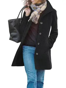 Utcoco Women's Thickened Single-Breasted Wool Pea Coat | Casual Mid-Length Stand Collar Jacket with Pockets | Oversized Denim Boyfriend Jacket & Pilot Jacket | Fall Winter New Arrivals