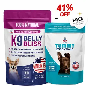Pup Labs K9 Belly Bliss 3-Pronged Defense Dog Digestive Support with L-Glutamine N-Acetyl D Glucosamine & Prebiotics for Gut Health