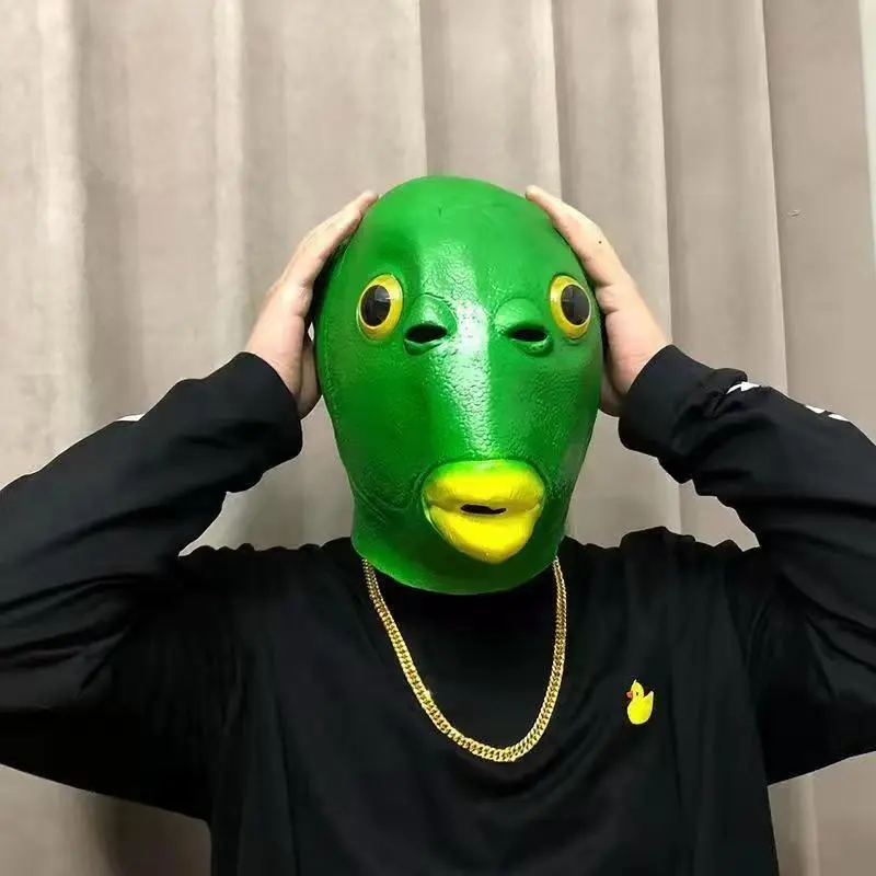 1-piece fish head mask for men and women, fish head mask, green head fish, fish person, silly green head, prank mask, game mask, April Fool's Day, Halloween mask, Funny Face Mask, vizard mask, egg throw game, change improv game, Party accessory
