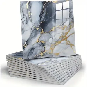 10pcs Marble Self-Adhesive Waterproof Shower Wall Panels, Elegant & Marbles, Golden Texture, Marble Pattern Wallpaper, Marble Backsplash Wallpaper, Bathroom, Kitchen, Living Room