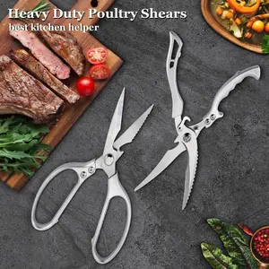 Pack of 2 Heavy Duty Kitchen Shears All Purpose With Anti-Slip Handle & Safety Lock, Kitchen Scissors Set Poultry Shears, Stainless Steel Cooking Scissors for Meat, Bone, Poultry
