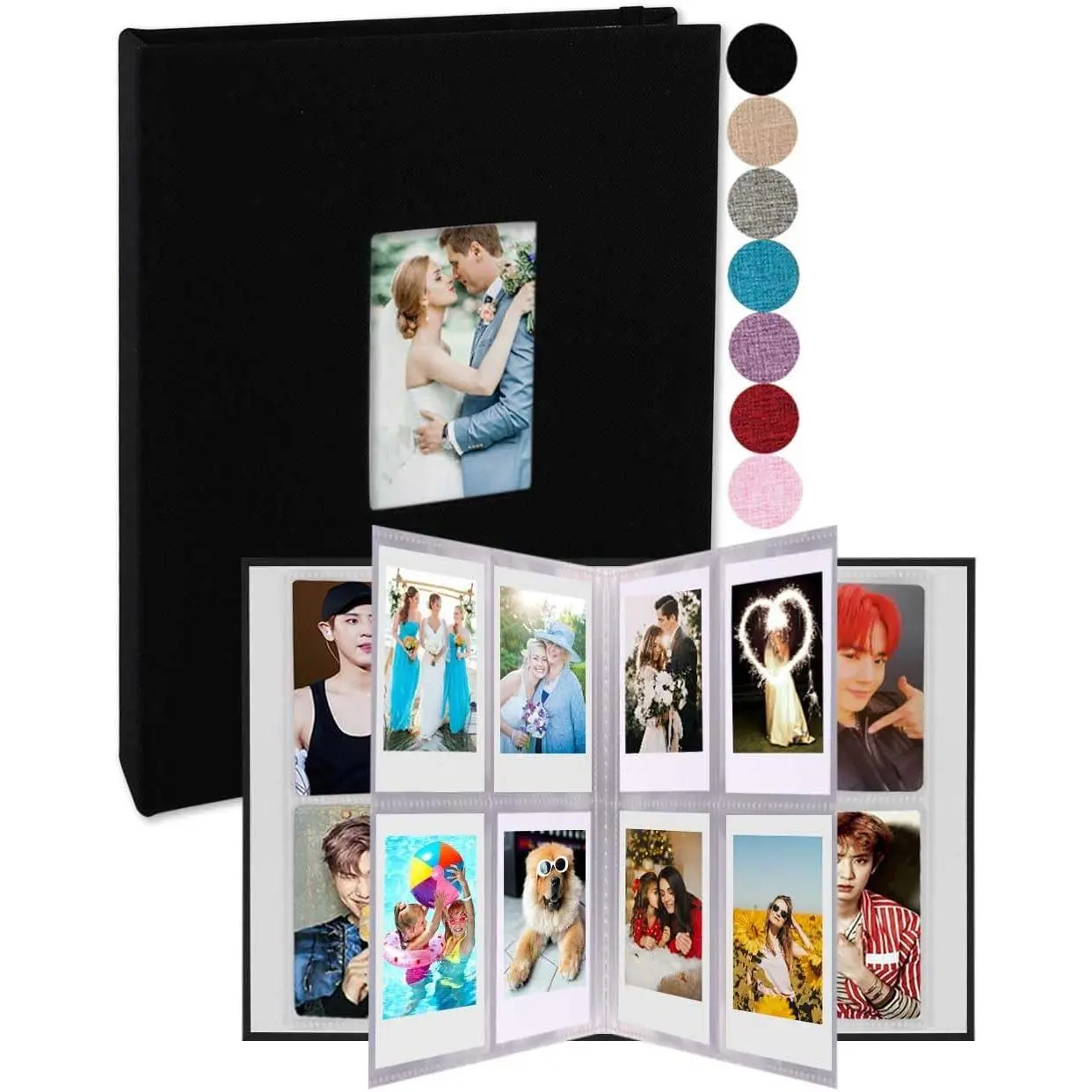 2x3 Photo Album 208 Vertical Photos - Linen Front Window, Photo Album Compatible with  Instax Mini Film 7s 8+ 9 11, Polaroid Snap/PIC 300,  Sprocket, Zip Printer, Black