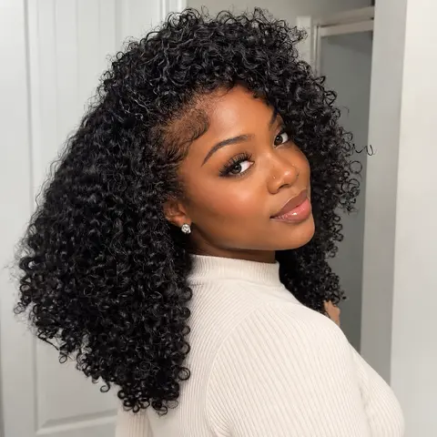 Bling Hair Glueless Wigs Human Hair Half Wig Upgrade 3 IN 1 Half Wig With Drawstring Seamless Clip Ins Flip Over Kinky Curly Human Hair No Glue No Lace Wig For Women 210% Density #halfwigtok #TikTokShopFallDealsForYou #TikTokShopHolidayHaul
