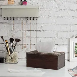 Rectangular Rustic Distressed Torched Wood Tissue Box Holder