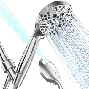 High  Shower  with Handheld, 6  Modes & Pause Button, 4.1" Rainfall Detachable Showerhead with Anti-burst Nylon Hose & Holder,  ABS, Anti-Clog Nozzles, for Low Water
