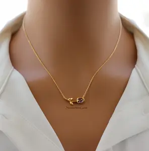 18K Gold Plated February Amethyst Birthstone Tulip Pendant Necklace – Elegant Jewelry Gift for February Birthdays