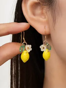 Cute Resin Lemon & Flower Dangle Fruit Veggie Dangling Earrings for Women, Perfect Daily Wear Jewelry Gift, Ideal for Valentine's Day & Mother's Day