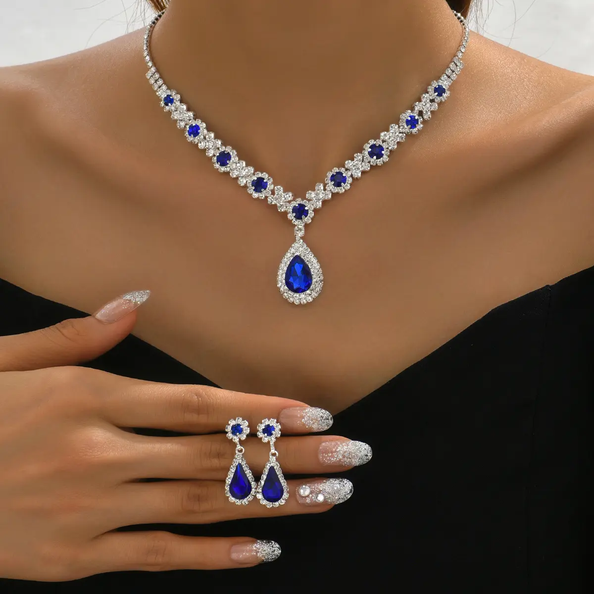Trendy Daily Teardrop Jewelry Set, New Crystal Gemstone Necklace & Earrings |   Durable Elegant Accessory Jewelry Gift for Office Wear
