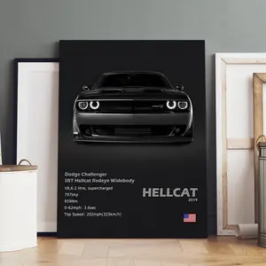 1 Count wooden frame canvas, Dodge Challenger SRT Hellcat poster, Cool car pattern decoration, Fashion Art Hallway Office Mural, Exquisite poster Home Decoration, Ideal Gift, HD, waterproof art, Wooden Wall Art, Artwork