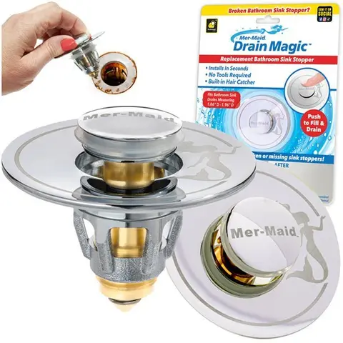 Mer-Maid Drain Magic Universal Sink Stopper, Bathtub Drain Cover Hair Catcher Tub Stopper